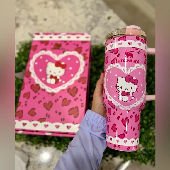 Customized Stanley Pink Heart Tumbler with Hello Kitty Glows In THE Dark ! - Picture 5 of 6